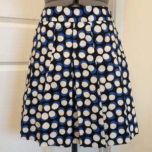 Loft Pleated Mini Skirt Sz 4 Blue and White Polka Dot Print Linen Blend Lined